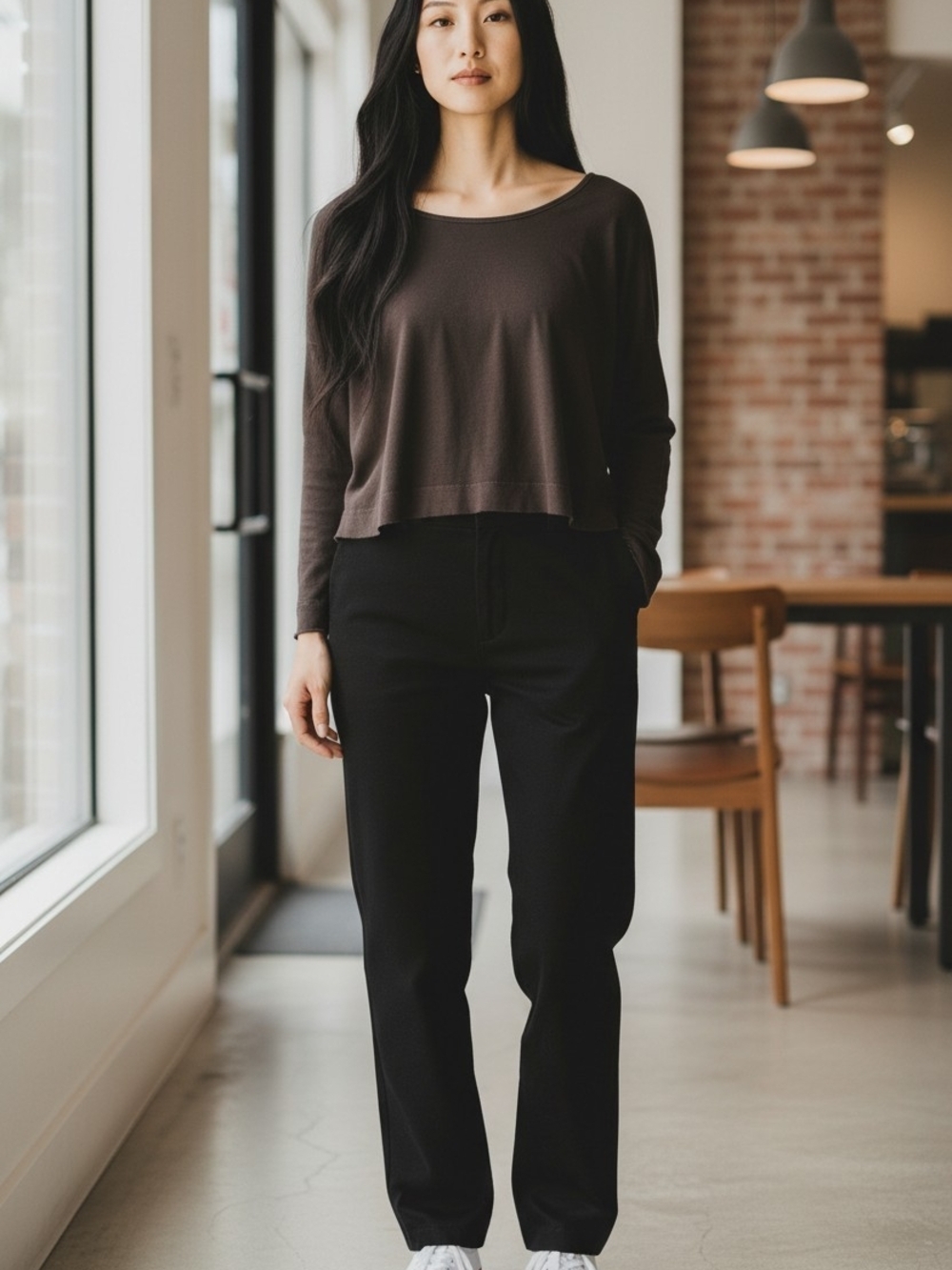 We The Free Free People Women’s S Black Linen Cotton Long Sleeve Slub Top - Picture 5 of 8
